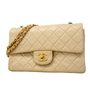 Chanel Matelassé Shoulder Bag, Double Flap, Chain, Lambskin, Beige, Women's